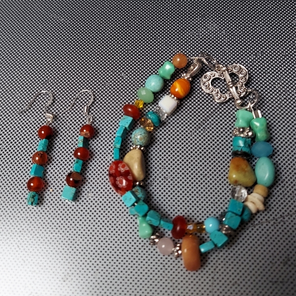 Sunset magic time turquoise bracelet with matching earrings
